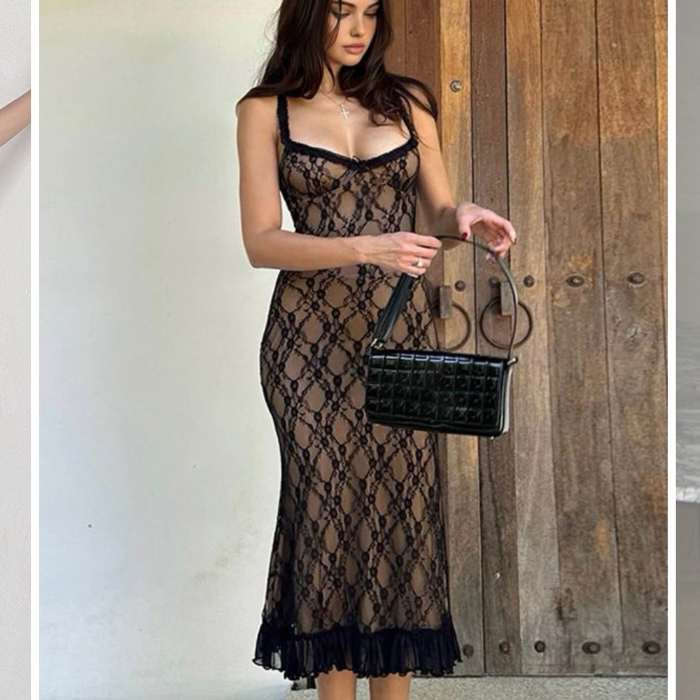 Lace patchwork cami midi dress